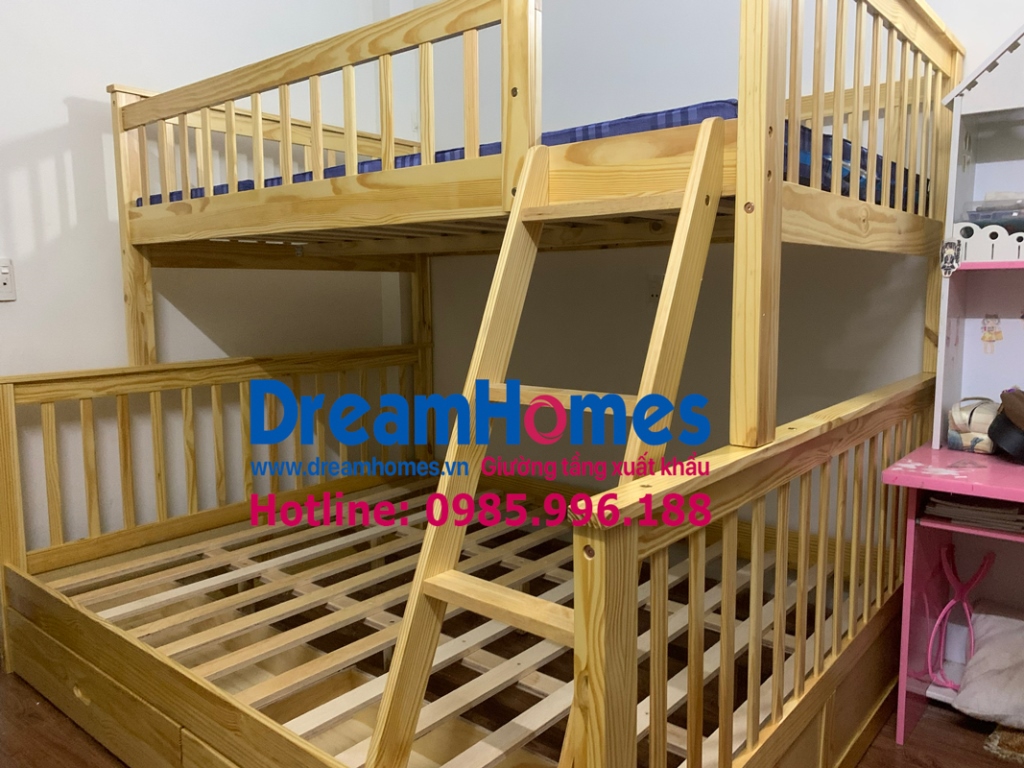 giường 2 tầng trẻ em 1m6x2m bằng gỗ GT 228 KTL màu tự nhiên